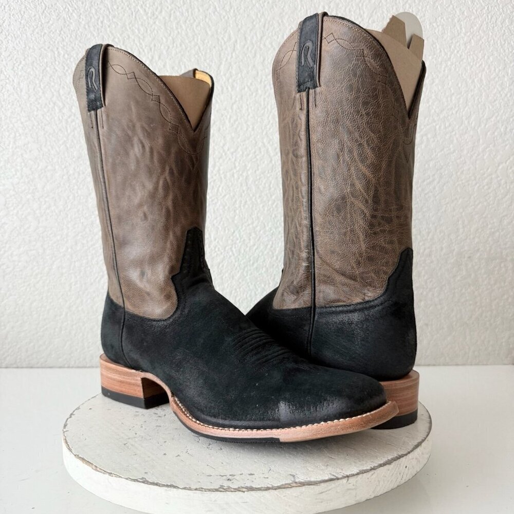 Rod Patrick Mens Cowboy Boots 13AA Black Pig Suede Western Square Toe 11" Shaft